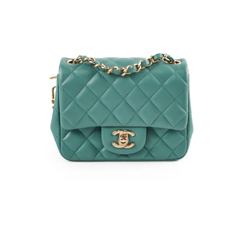 Chanel Mini Square Flap Bag Lambskin Teal Microchip