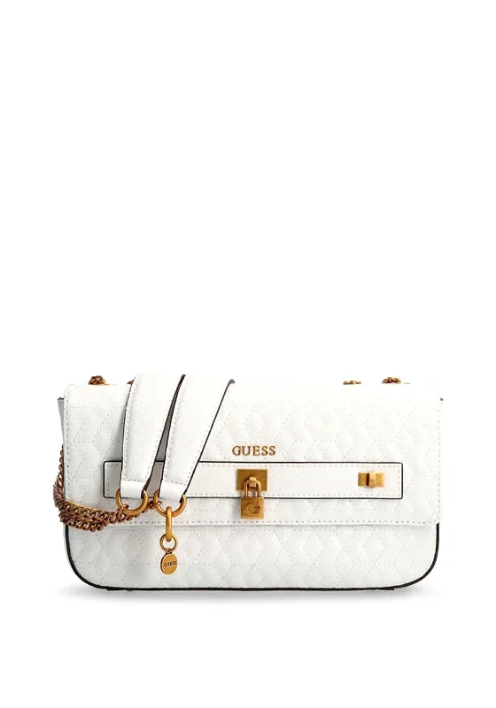 Guess Isidora Quilted Flap Over Bag, White