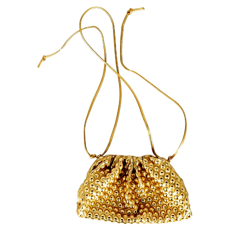 Bottega Veneta Mini Pouch Bubble-Embellished Sling Bag in Metallic Gold Leather