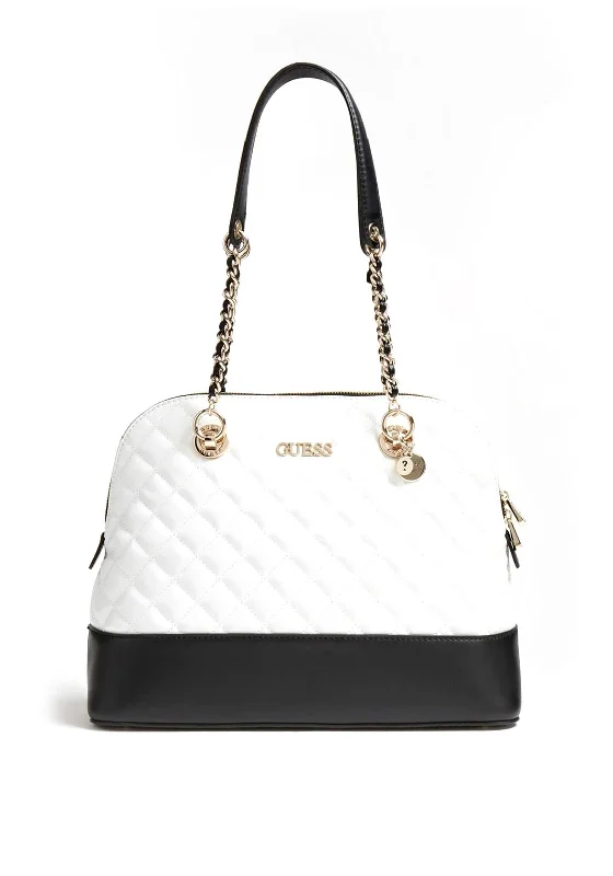 Guess Illy Large Quilted Satchel Bag, White & Black