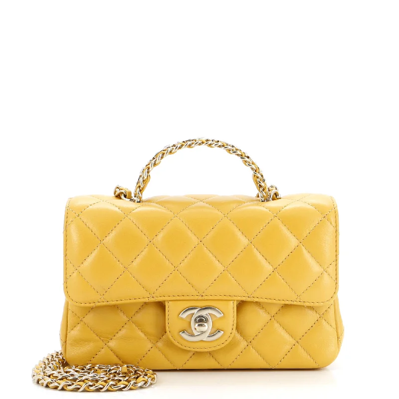 Crystal Chain Flap Top Handle Bag Quilted Lambskin Mini