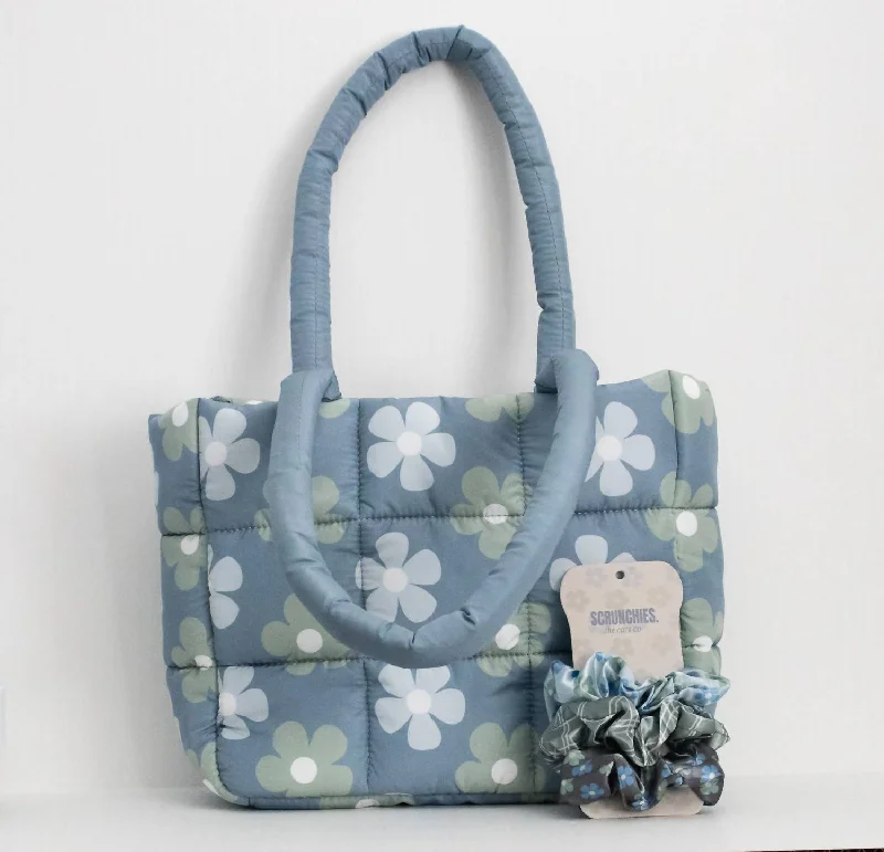 Daisy Puffer Bag In Blue/green