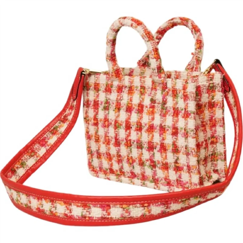 Women's Tweed Small Tote Bag In Red