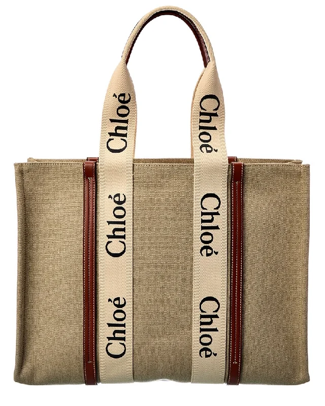 Chloé Woody Large Canvas & Leather Tote