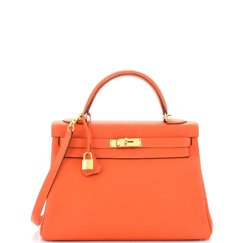 Kelly Handbag Feu Togo with Gold Hardware 32