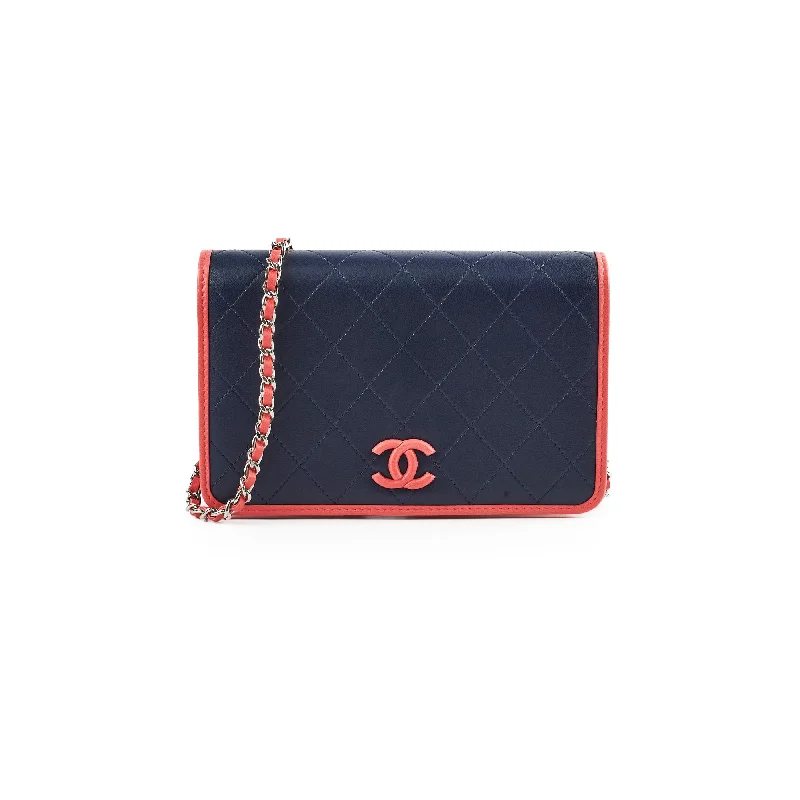 Chanel Lambskin Wallet On Chain WOC Color Pop Blue/Pink