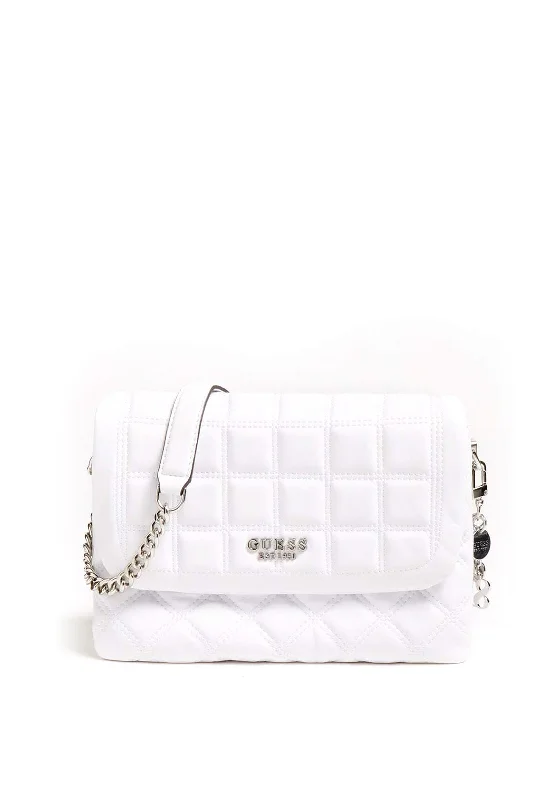 Guess Kamina Medium Quilted Shoulder Bag, White