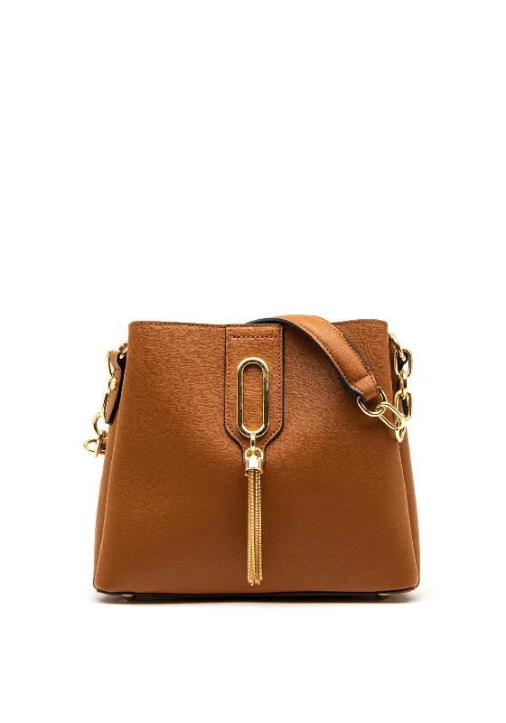 Zen Collection Tassel Hardware Small Crossbody Bag, Tan