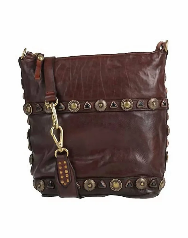 Women's Studded Shoulder Bag In Dark Brown