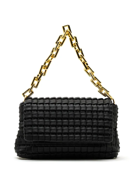 Zen Collection Textured Chain Detail Crossbody Bag, Black