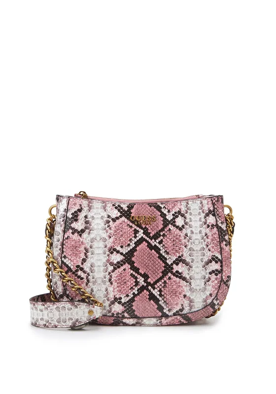 Guess Abey Python Finish Chain Side Shoulder Bag, Pink