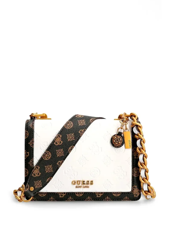 Guess Abey Logo Finish Crossbody Bag, White Multi