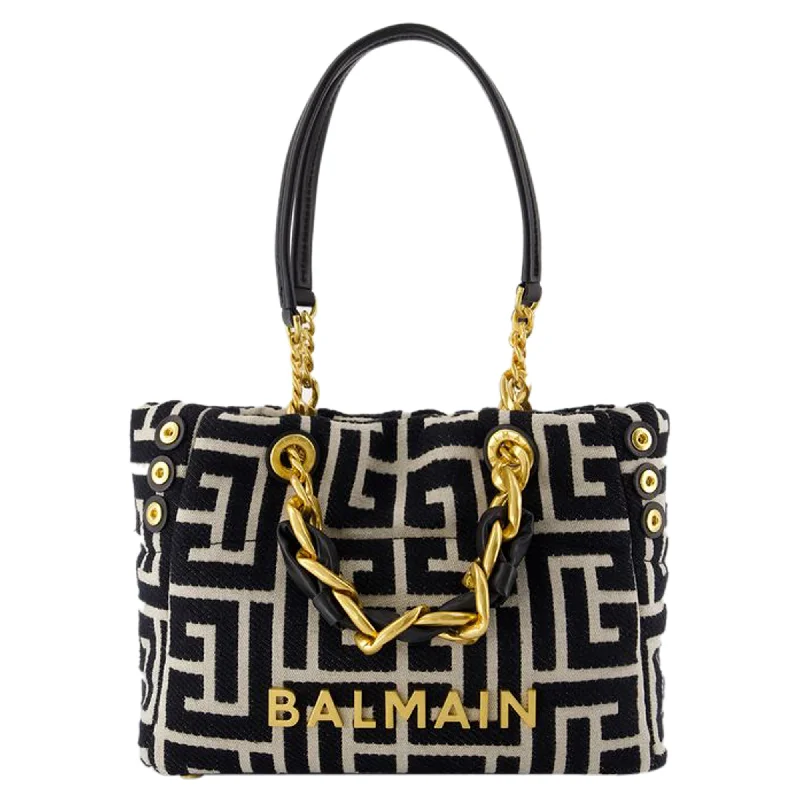 1945 Soft Small Shoulder Bag - Balmain - Cotton - Ivory/Black