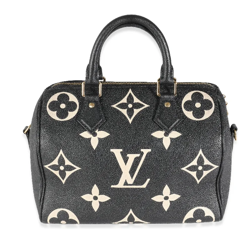 Louis Vuitton Black Beige Monogram Empreinte Speedy Bandouliere 25