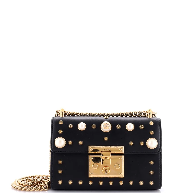 Pearly Padlock Shoulder Bag Studded Leather Small