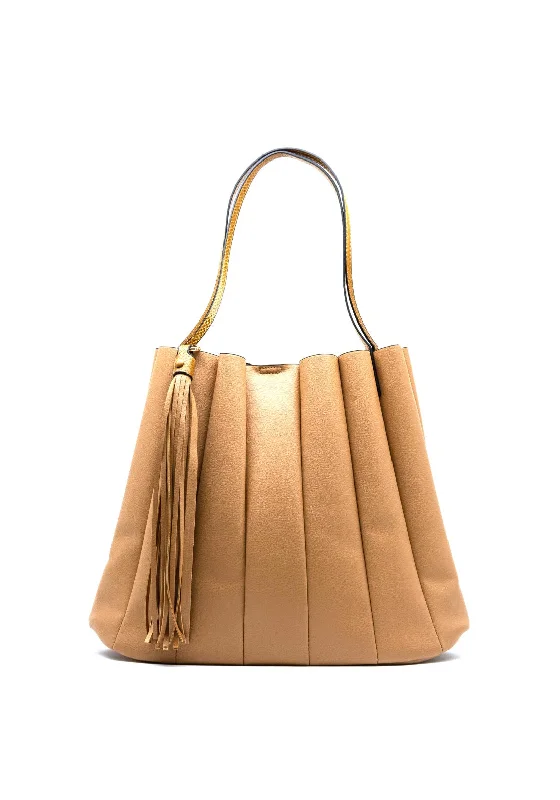 Zen Collection Panel Tassel Large Shoulder Bag, Tan