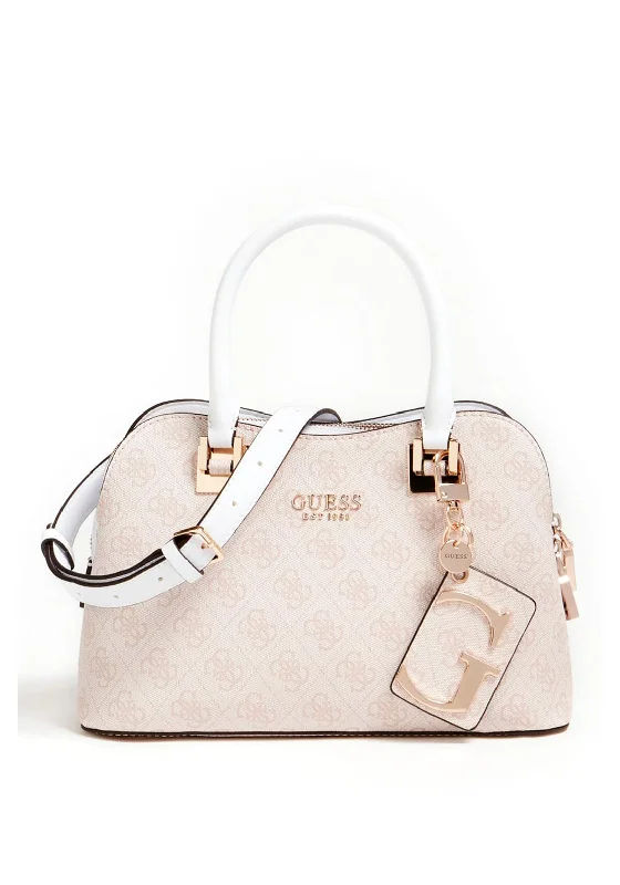 Guess Mika 4G Medium Satchel Bag, Blush & White