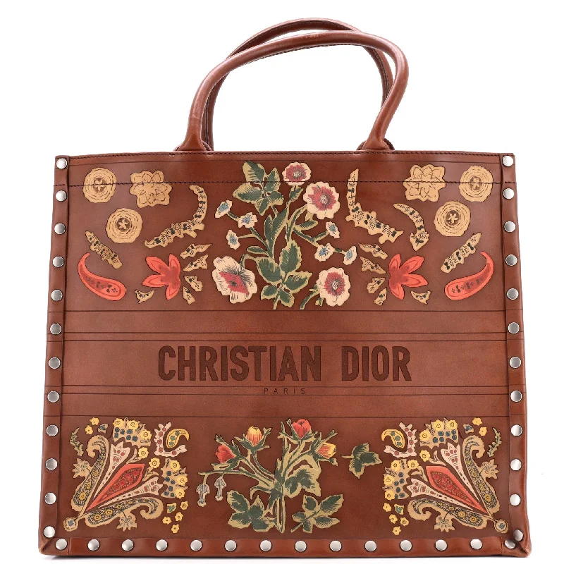 Book Tote Embroidered Studded Leather Large