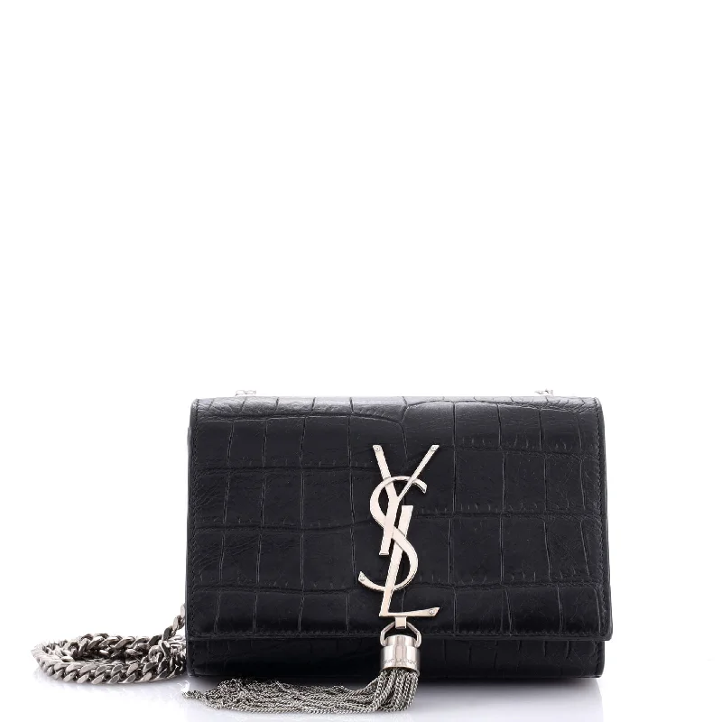 Classic Monogram Tassel Crossbody Bag Crocodile Embossed Leather Small