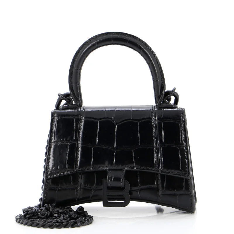 Hourglass Top Handle Bag Crocodile Embossed Leather Mini