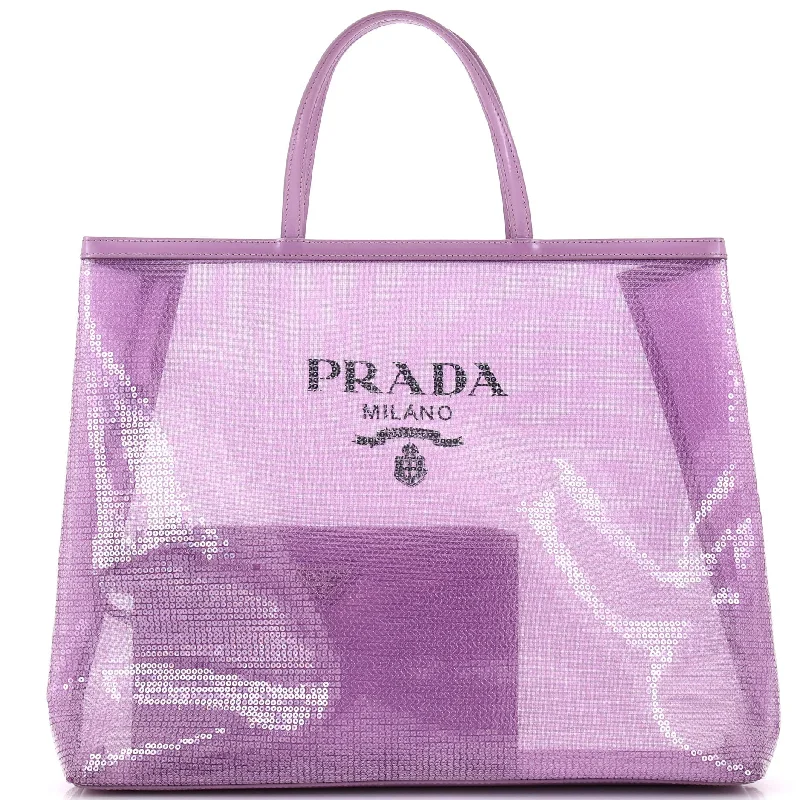 Logo Open Tote Sequined Mesh Large