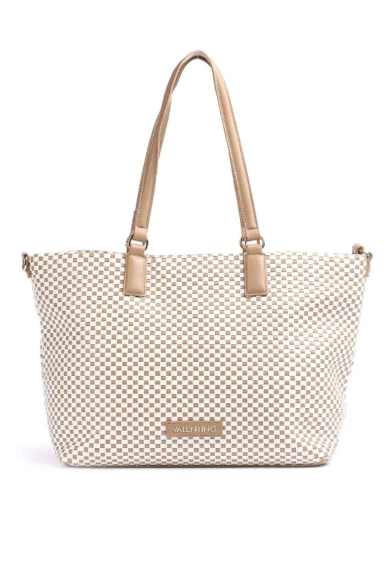 Valentino Handbags Daiquiri Woven Tote Bag, White & Camel