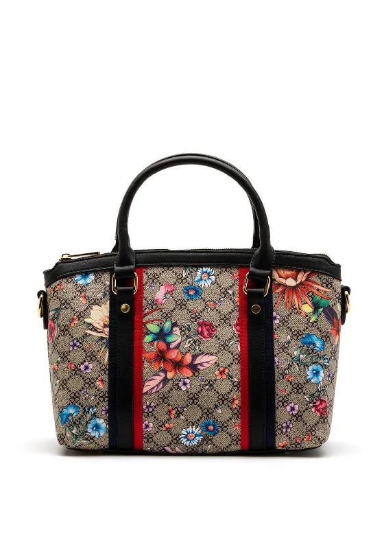 Zen Collection Floral Print Shopper Bag, Taupe & Black