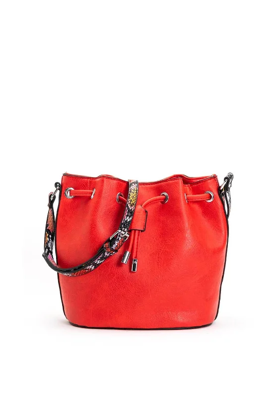 Zen Collection Snake Print Strap Bucket Bag, Red