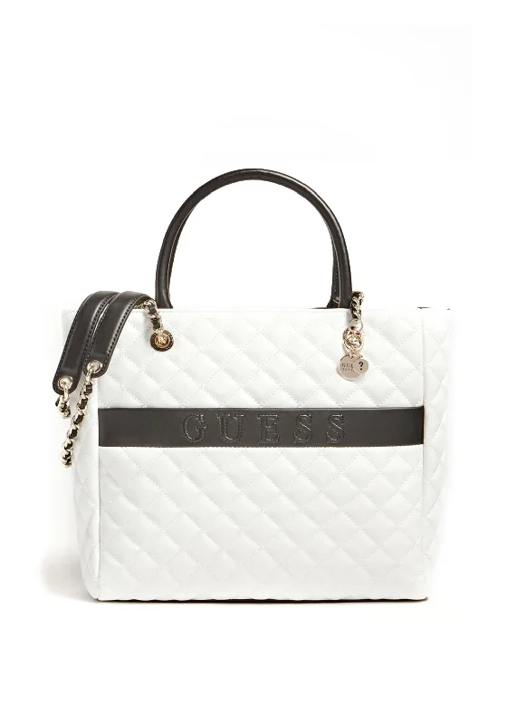 Guess Illy Large Quilted Shopper Bag, White & Black