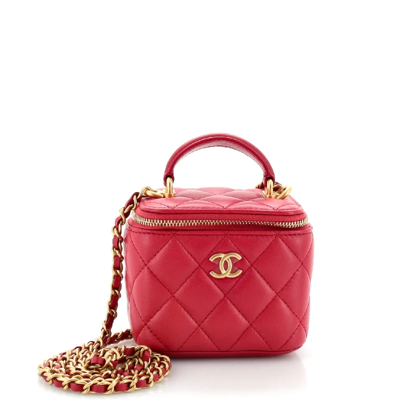 Classic Top Handle Vanity Case with Chain Quilted Lambskin Mini