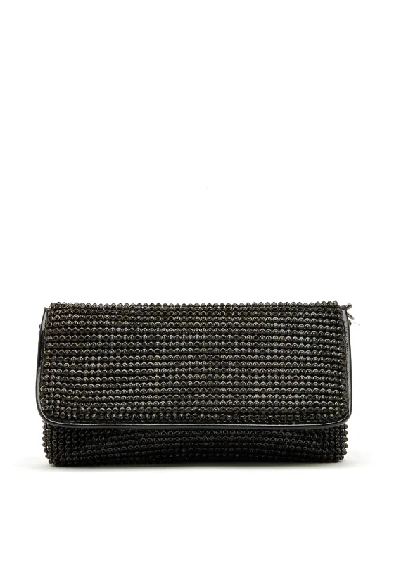 Zen Collection Diamante Mesh Clutch Bag, Black