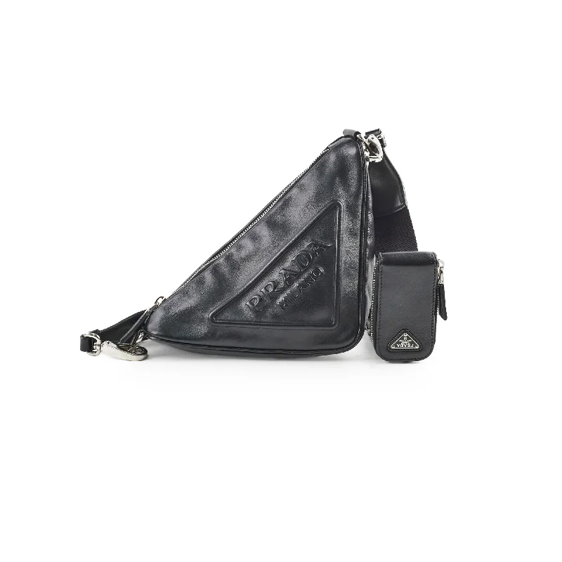 Prada Triangle Lambskin Crossbody Bag Black