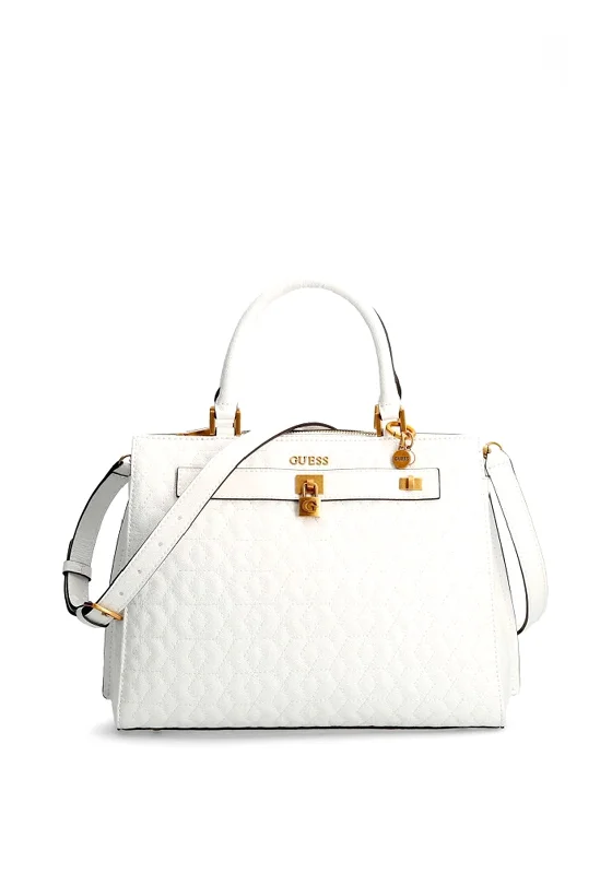 Guess Isidora Quilted Satchel Bag, White