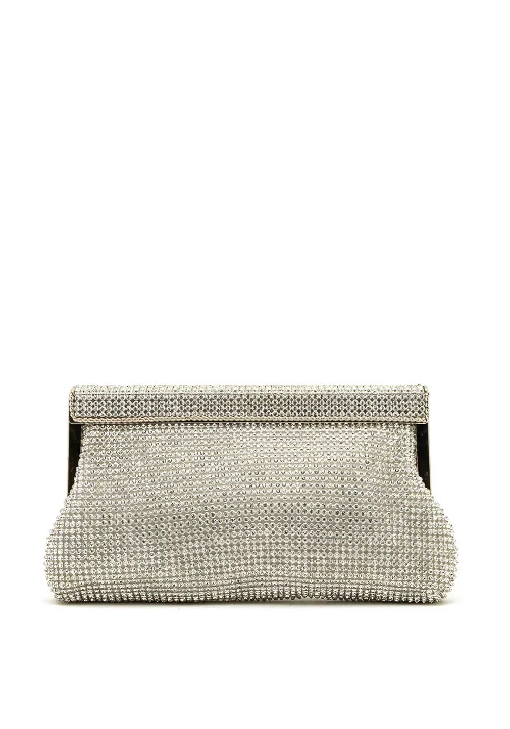 Zen Collection Diamante Mesh Clasp Clutch Bag, Silver