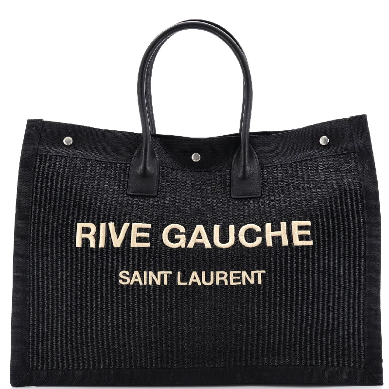 Rive Gauche Shopper Tote Raffia with Canvas Large