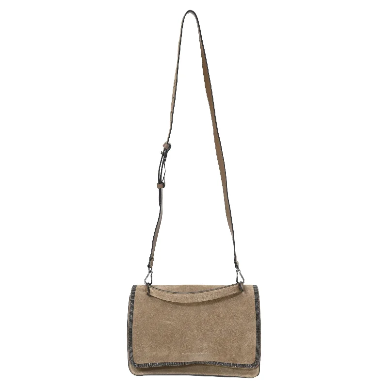 Brunello Cucinelli Bead-Embellished Tote In Brown Suede