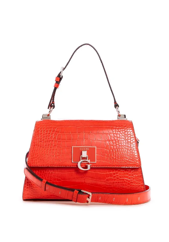 Guess Stephi Croc Print Shoulder Bag, Spice Orange