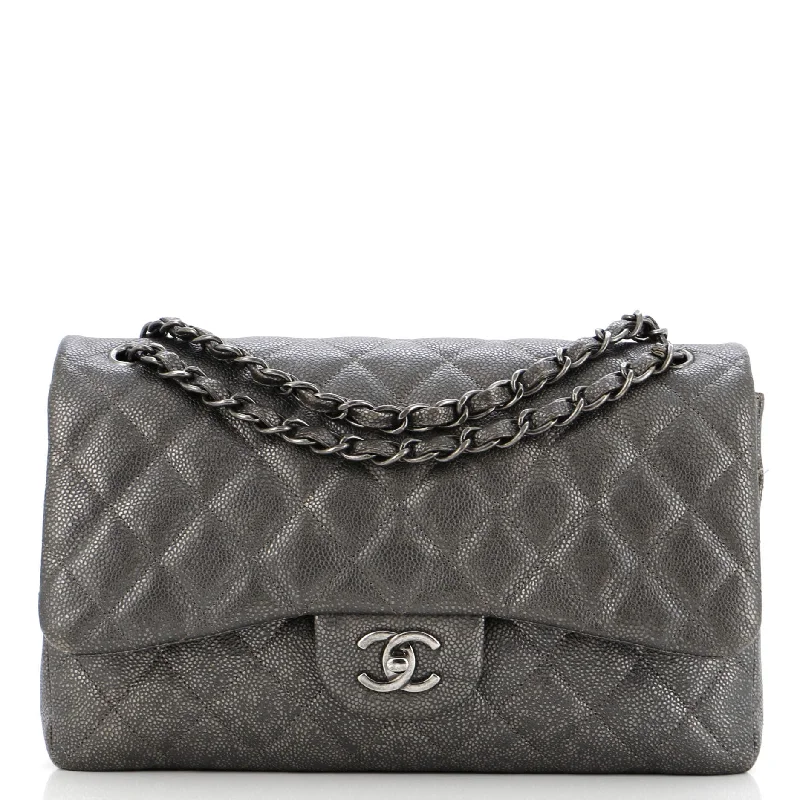 Classic Double Flap Bag Quilted Metallic Caviar Jumbo