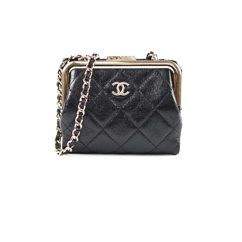 Chanel Quilted Mini Clip with Chain Aged Calfskin Black Microchipped