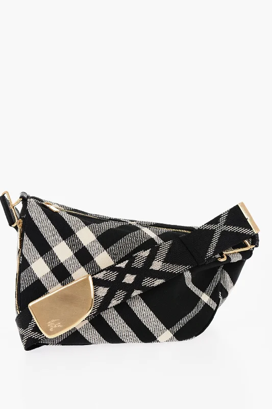 Burberry Checked Shield Messenger Crossbody Bag With Golden Details