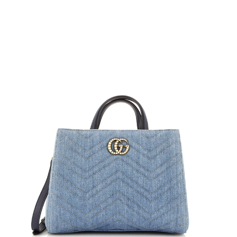 Pearly GG Marmont Tote Matelasse Denim Small