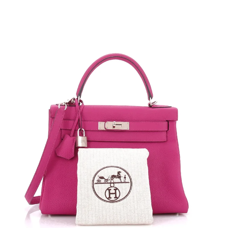 Kelly Handbag Rose Pourpre Togo with Palladium Hardware 28