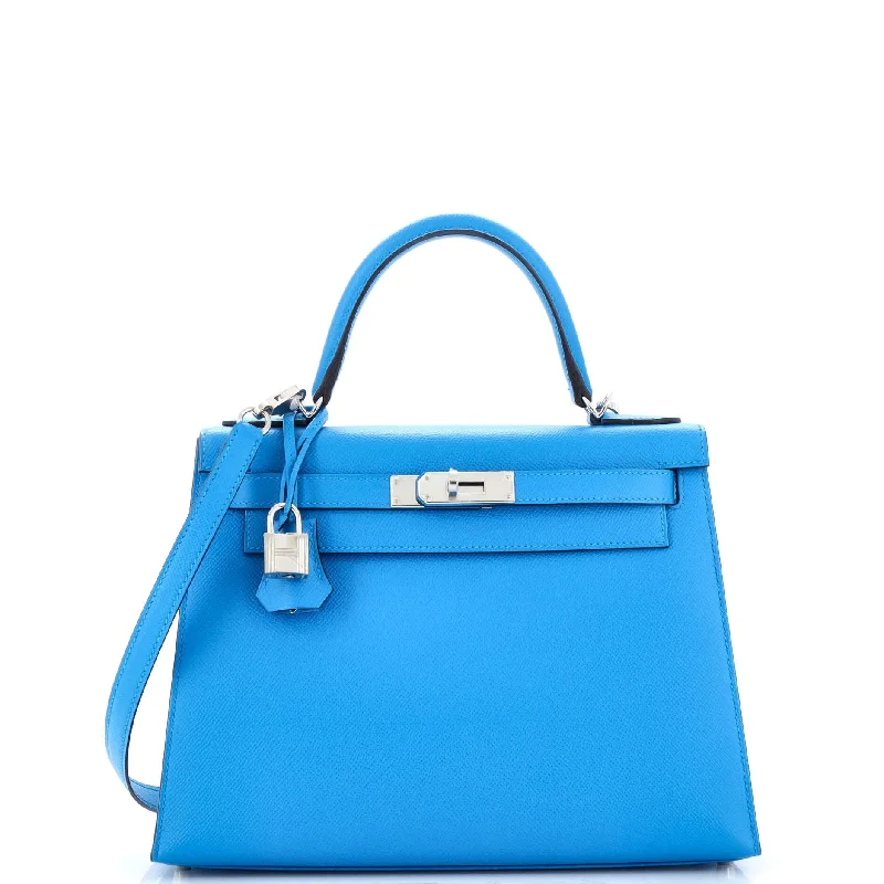 Kelly Handbag Bleu Zanzibar Epsom with Palladium Hardware 28