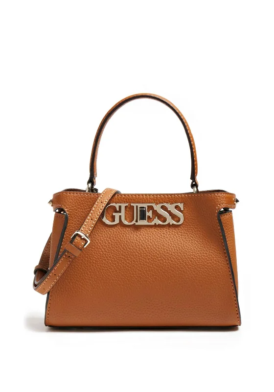 Guess Uptown Chic Small Logo Lock Shoulder Bag, Cognac