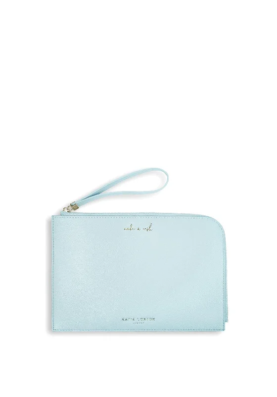 Katie Loxton Secret Message Perfect Pouch ‘Make a Wish’, Pale Blue