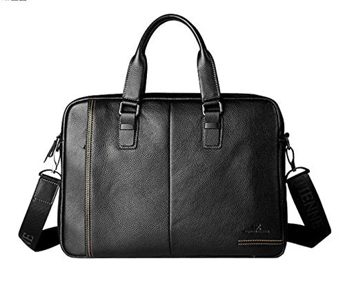 Saierlong New Mens Black Genuine Leather Briefcase Shoulder Laptop Business Bag