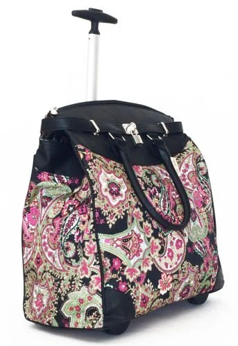 Trendy Flyer Computer/Laptop Rolling Bag 2 Wheel Case Paisley Green