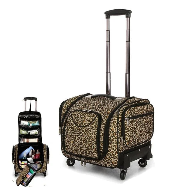 Travel Tale Multifunction Leopard Rolling Luggage Spinner High Capacity Suitcase Wheels Carry On