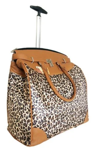 Trendy Flyer Computer/Laptop Rolling Bag 2 Wheel Case Leopard Beige