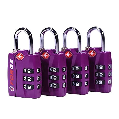 Forge Tsa Lock Purple 4 Pack - Open Alert Indicator, Easy Read Dials, Alloy Body